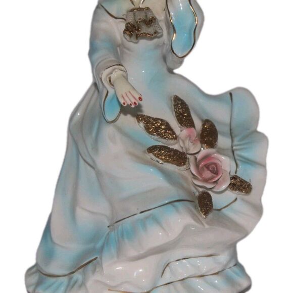 Vintage Arnart 7932 Beautiful Flower Girl In Blue Figurine - Picture 6 of 7
